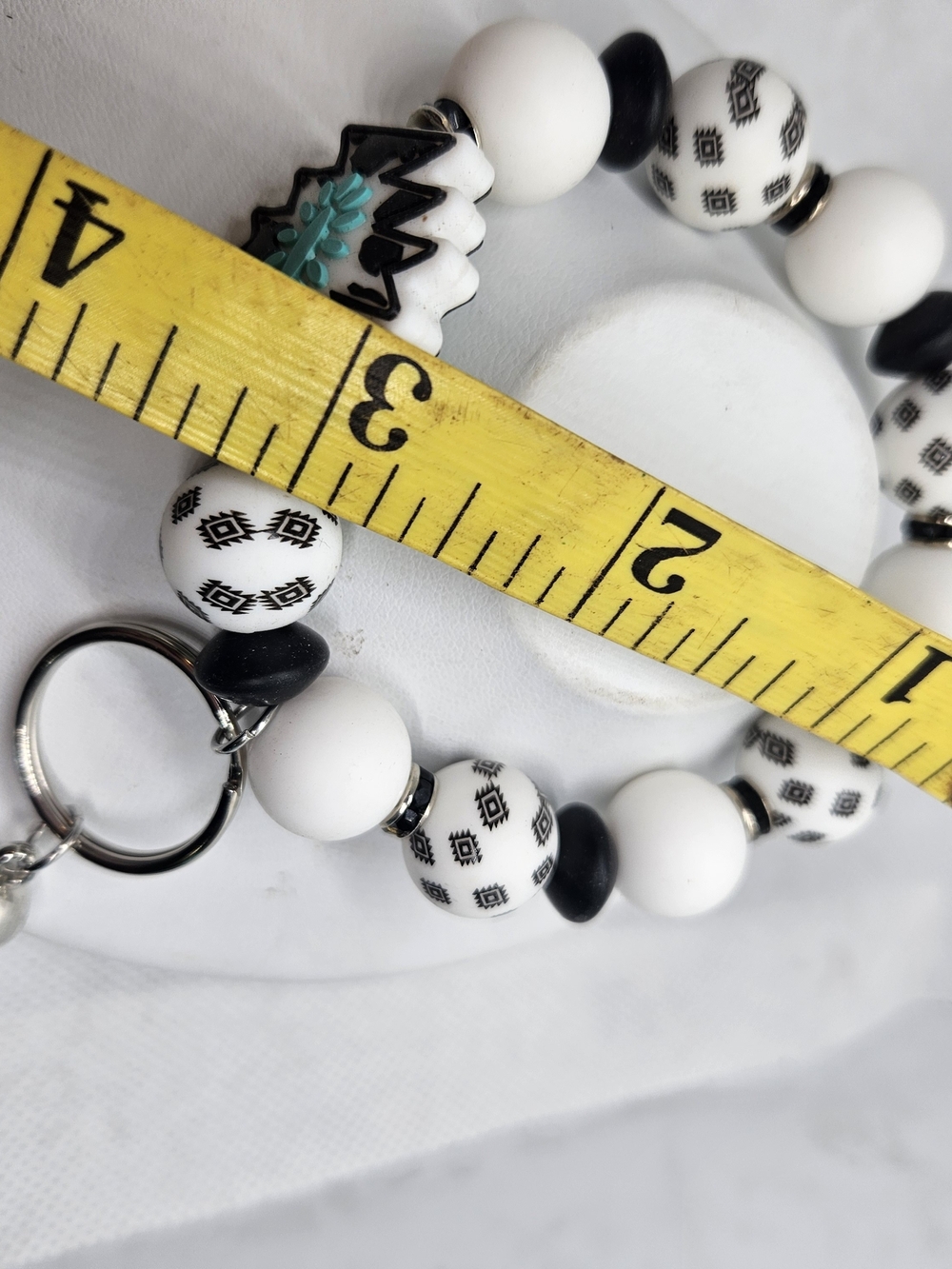 Beaded Black & White Bracelet Keychain - Stylish Key & Card Holder